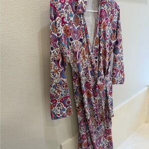 Floral Paisley Wrap Jersey Dress in White, Pink & Blue